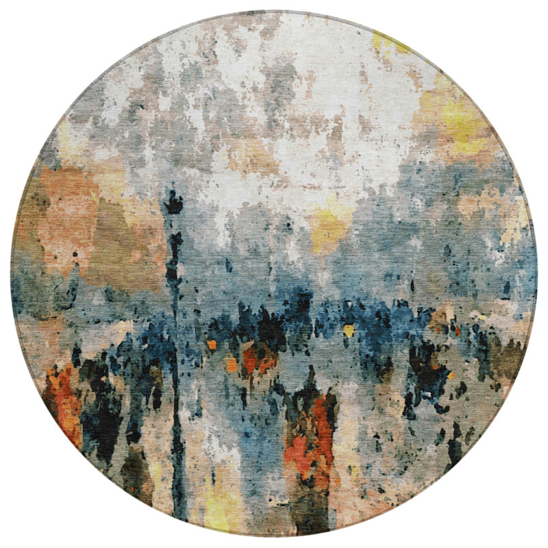 Machine Washable Indoor/Outdoor Pablo ACN2284 Abstract Rug, Round 8'