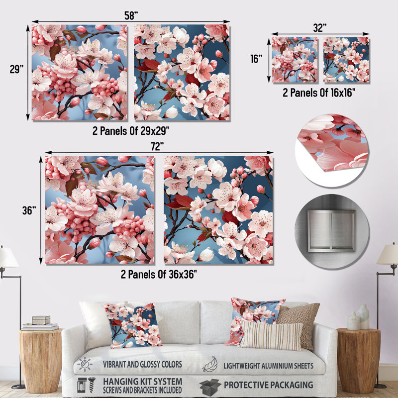 Joliette - Ensemble de 2 carrés à motif floral en métal, H 16 po x l 32 po