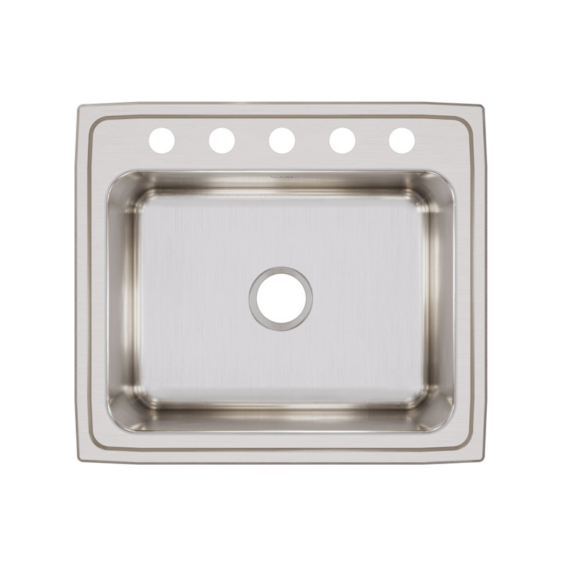 Évier de cuisine à montage sur plan L 25 po x l 22 po Lustertone, 5 trous, Satin surligné lustré