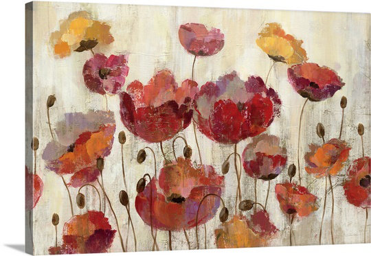 «Poppies in the Rain» par Anieyah, reproduction d'art sur toile, H 20 po x l 30 po x P 1,25 po