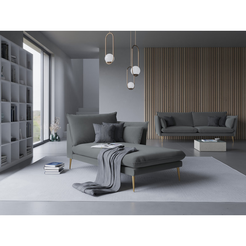 Adoraim Velvet Chaise Lounge, Right-Arm Chaise, Dark Grey, Gold