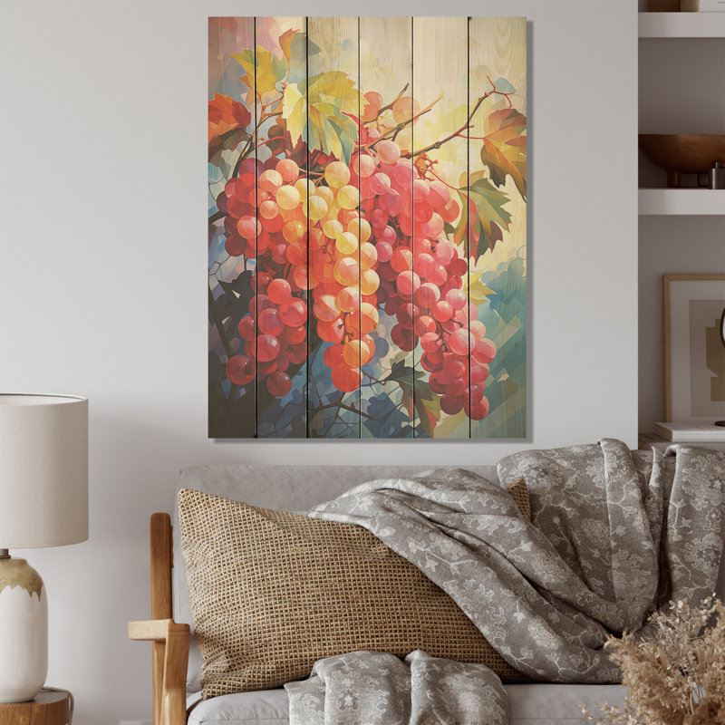 Vineyard Grape Fruit Coral Wine Harmony - vignoble, art sur bois de pin naturel, H 32 po x l 24 po