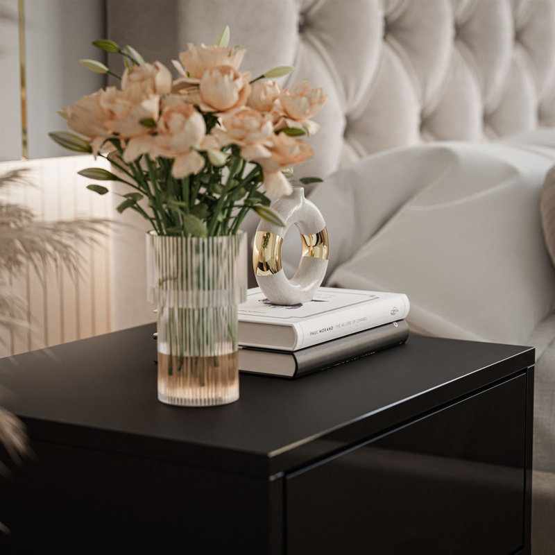 Aldair 45cm W Steel Bedside Table, Gold/Black