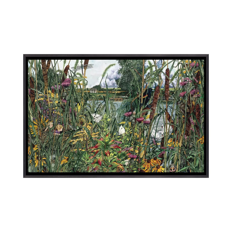 Vue d'oiseau par Maggie Vandewalle - Peinture, H 32 po x l 48 po x 1,5 po, Toile avec cadre noir patiné, Pas de tapis