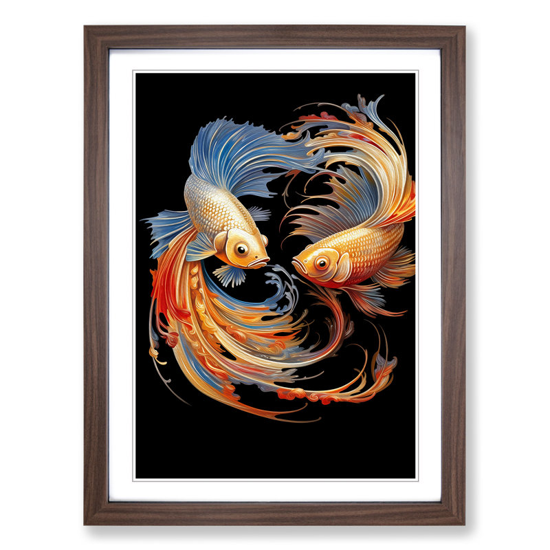 Fish Modern - Framed Print, 64cm H x 46cm W x 2cm D, Walnut