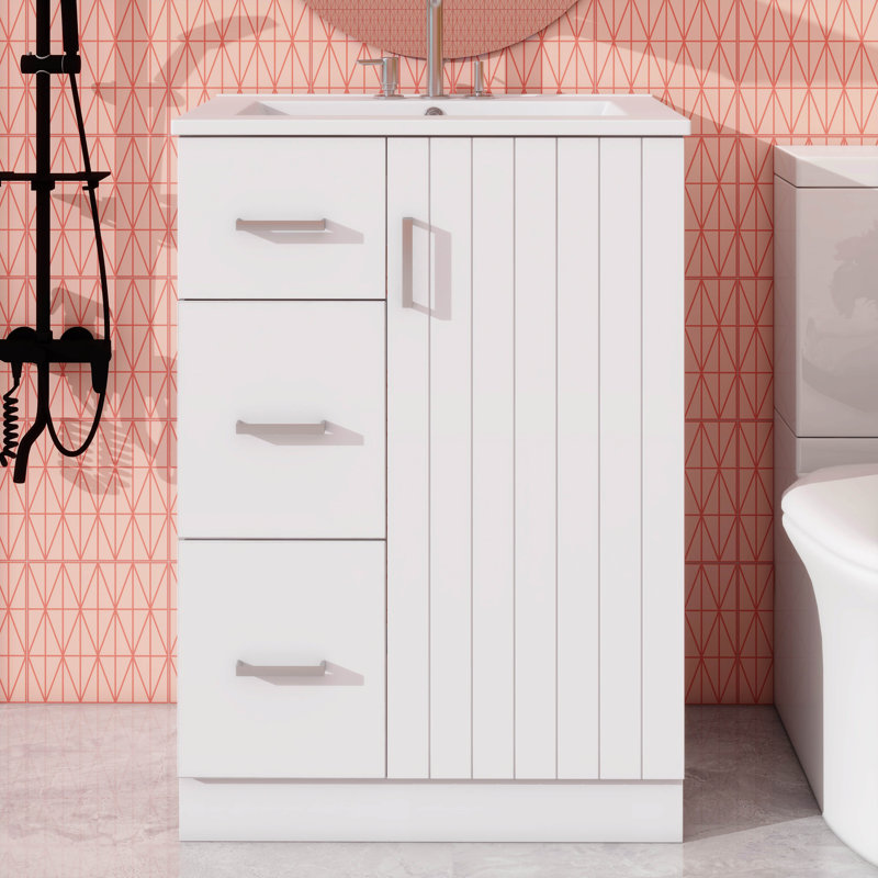 Meuble-lavabo moderne 24 po avec lavabo à porte à fermeture en douceur et tiroirs pour petits espaces, Blanc