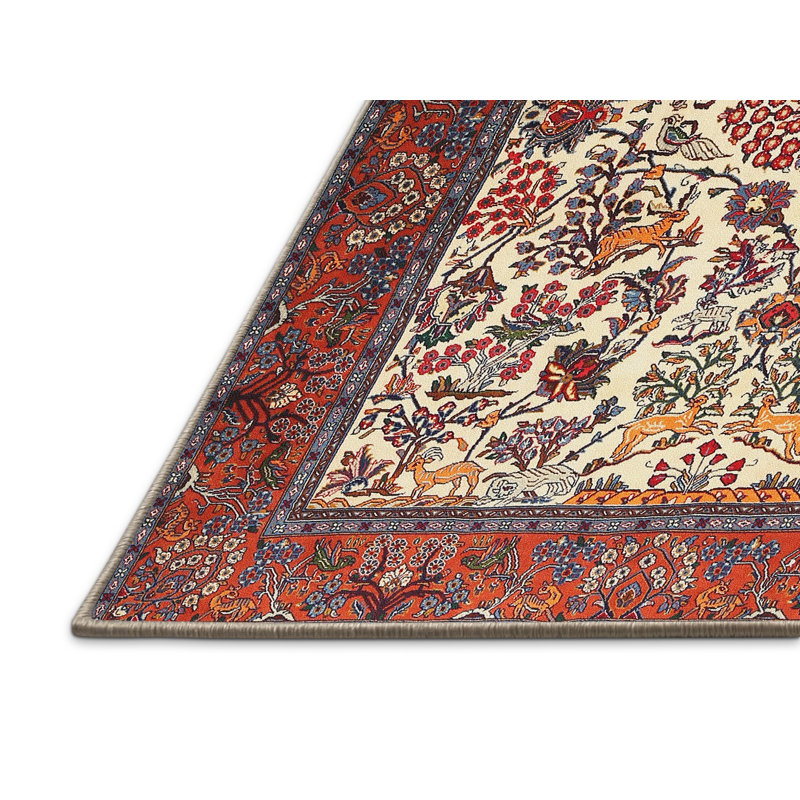 Tapis brun/noir/crème traditionnel, Rectangle 5 pi x 8 pi