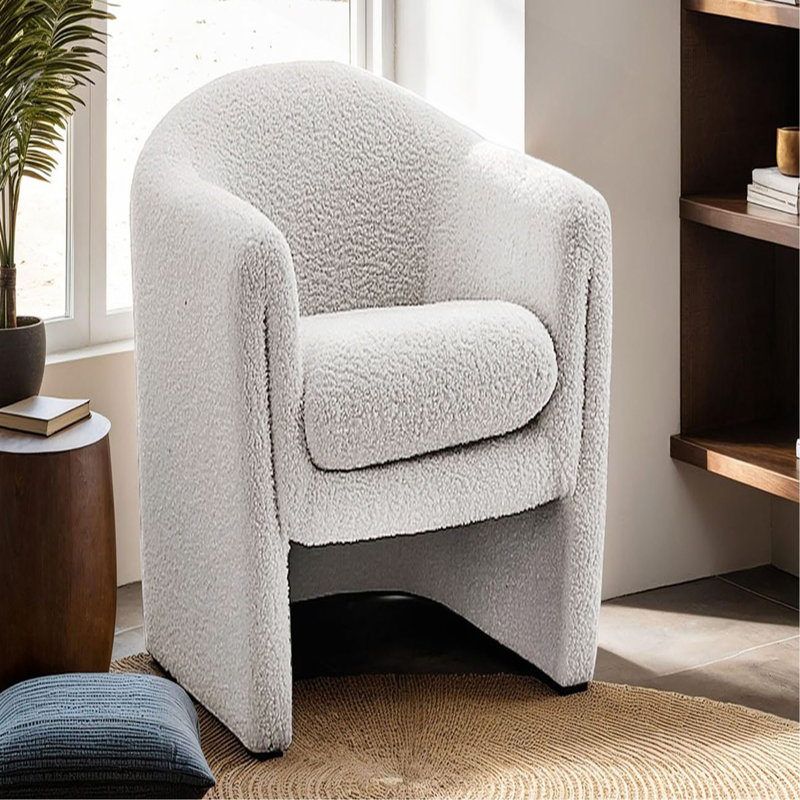 Fauteuil d'appoint contemporain en tissu blanc en forme de U de conception compacte avec finition blanche