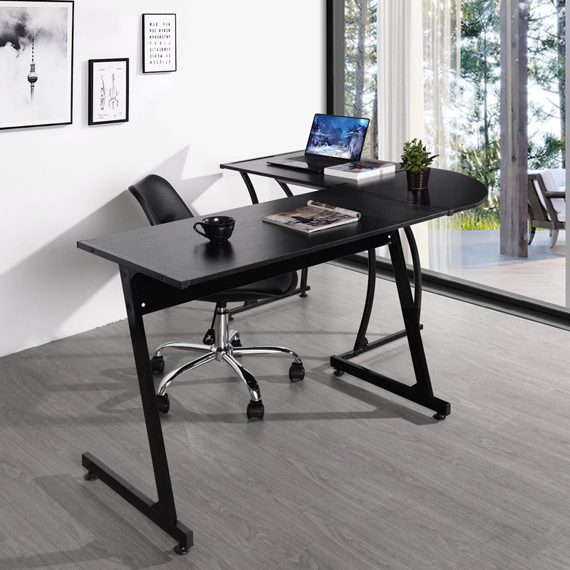 Appel L-Shaped Metal Base Writing Desk, Black