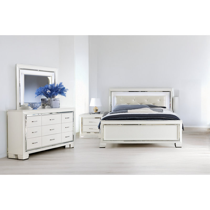 Ensemble de chambre à coucher tapissier Ursula, Blanc, Très grand