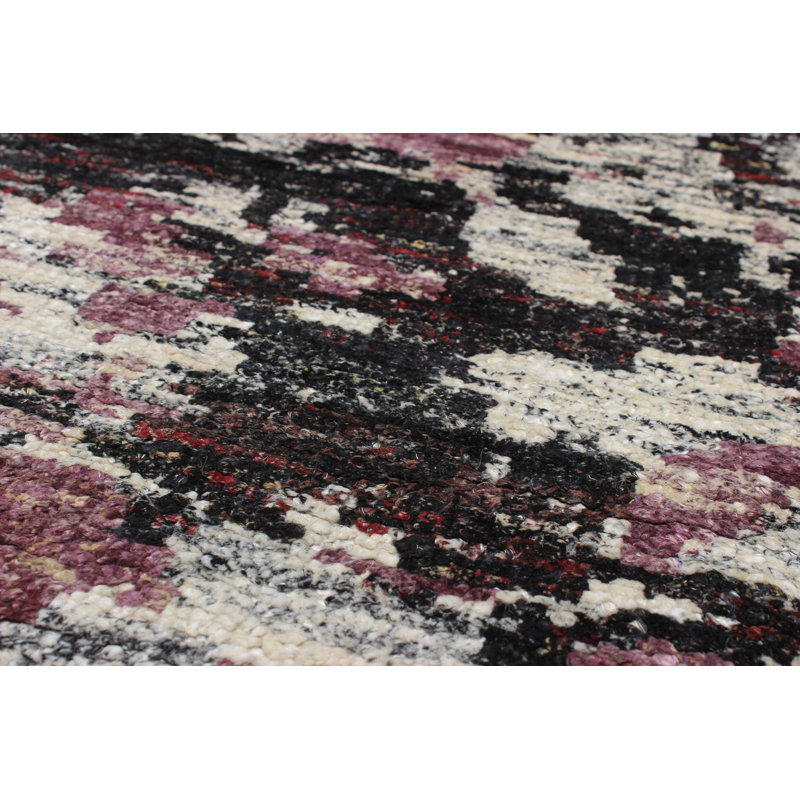 Tapis de la surface en soie noué la noir/crème 5 pi x 7 pi 10 po one-of-kind à la main Russell