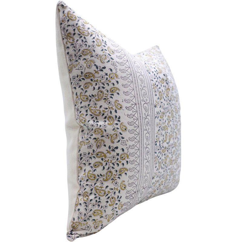 Housse de coussin fabriquée à la main Fabividine - Coussin en coton élégant avec imprimé de blocs, H 26 po x l 26 po
