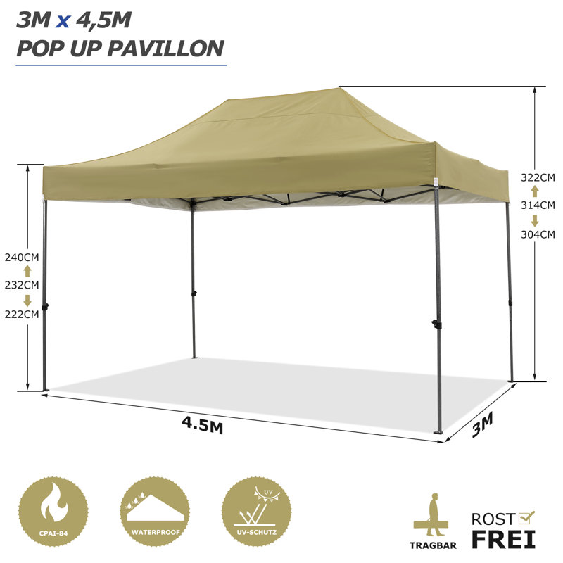 10x15 Heavy Duty Pop up Canopy Tent with 4 sidewalls Commercial Outdoor Canopy , Khaki