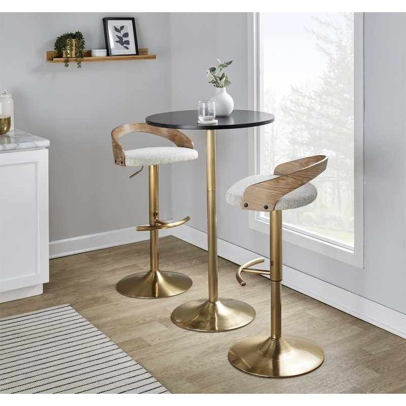 Tabouret de bar réglable avec pivot en métal doré, Oat, 2, Avoine