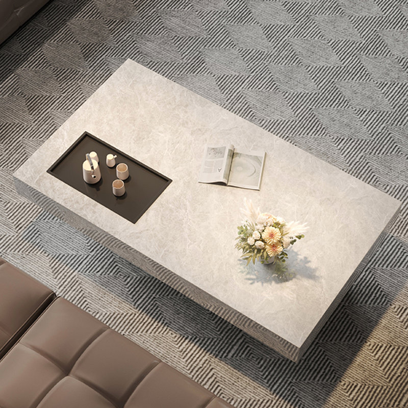 Simple rectangular rock slab floating coffee table, 13.8" H x 51.2" L x 27.6" W