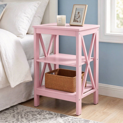 Table de chevet à 3 niveaux avec rangement ouvert, petite table de chevet avec cadre en X, table d'appoint moderne en bois