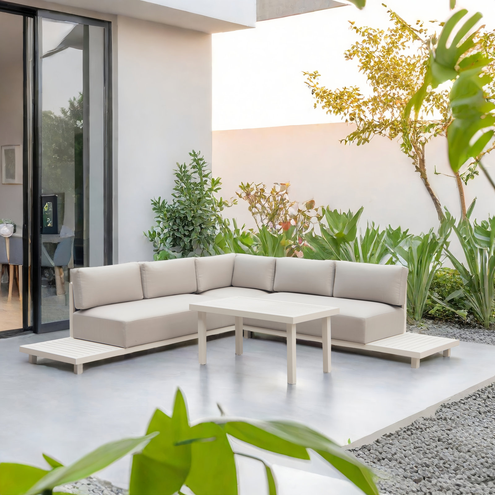 5 - Person Patio Conversation Set with Cushions, White
