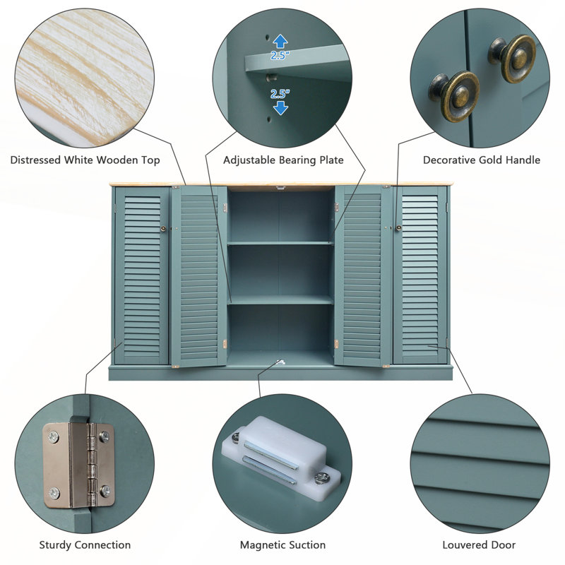 Kenlei 6 Shutter Door Accent Cabinet, Teal