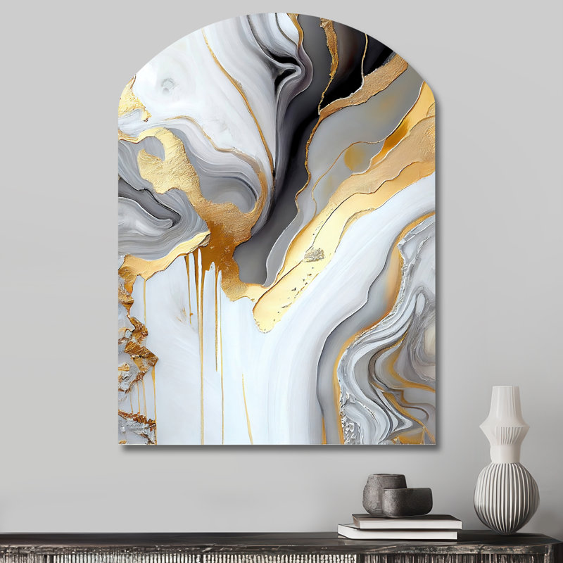 Marbre blanc et or abstrait II - art mural abstrait asymétrique en marbre, H 34 po x l 25 po