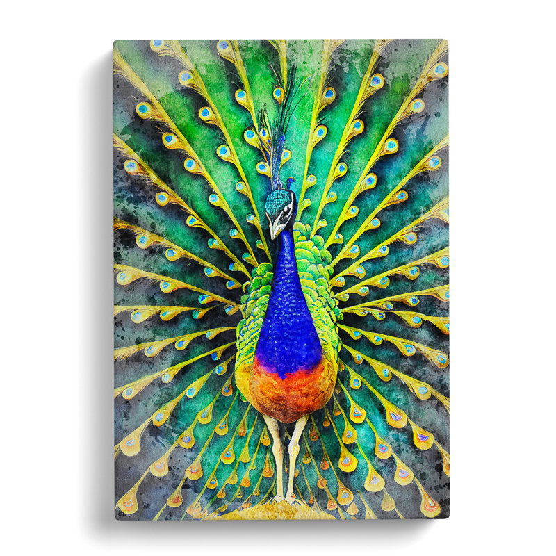 Peacock Watercolour No.1 - Wall Art, Wrapped Canvas, 60cm H x 40cm W, No Matte