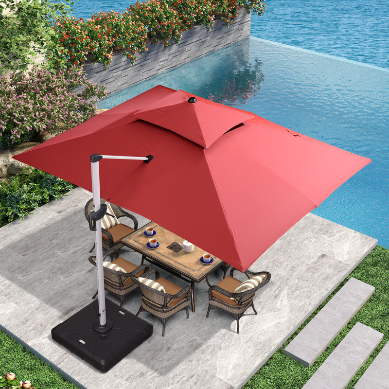 4m x 3m Rectangular Cantilever Parasol With Base, Red