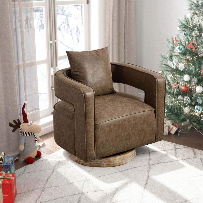 Fauteuil demi-tonneau moderne pivotant avec dossier ouvert, Café