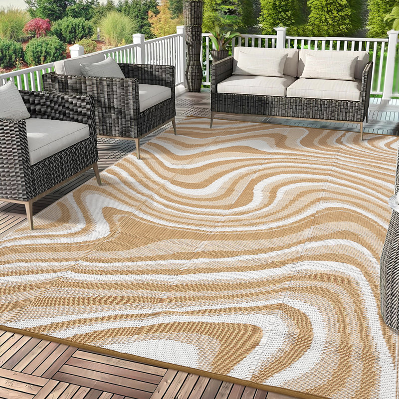 Outdoor Rug Reversible Outdoor Doormat Waterproof, Modern Plastic Straw, Abstract, Mark Resistant, Easy Clean, Portable, Low Pile, for Patio, Deck, Camping, RV