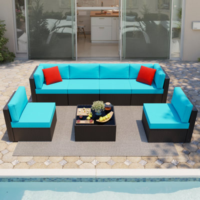Modular 7 Piece Outdoor Rattan Seating Set For Patio Furniture
