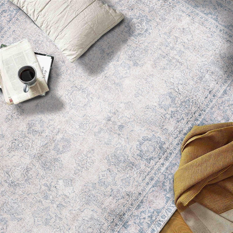 Tapis bleu lavable à la machine Kromer, Rectangle 7 pi 7 po x 9 pi 6 po