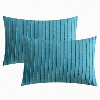 Luxury Stripe Tufted Pillowcase Set - Queen Size (2 Pack) Soft Microfiber Grayish Blue Pillow Covers with Envelope Closure - Pillowcases for Bedroom Décor