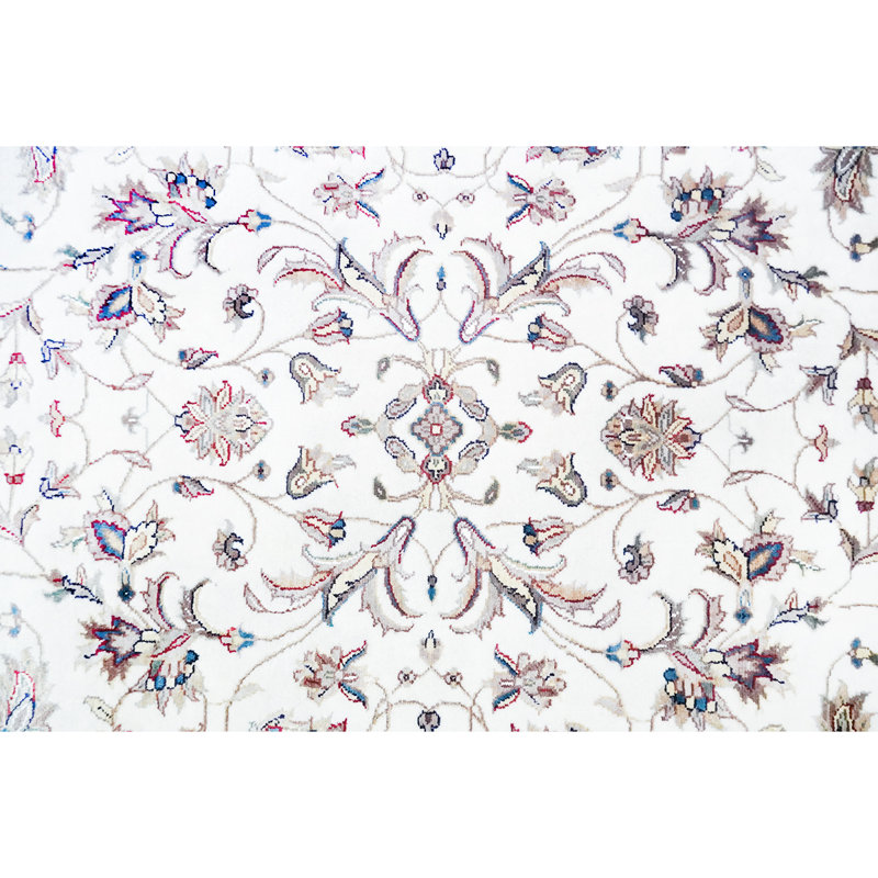 Hand-Knotted High-Quality Ivory and Red Area Rug, Rectangle 4' x 6'