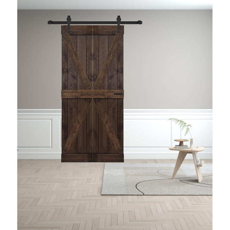 Porte de grange pliante en bois massif de style K avec trousse de quincaillerie - assemblage requis, Café Kona, 30 po x 84 po