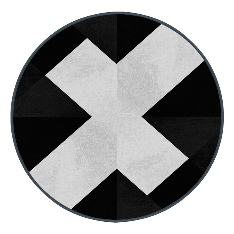 Soft Plush Ebbert Contemporary Geometric Shapes Area Rug in Black – Black Binding, 6' Round