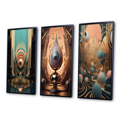 " Graphic Bliss Retro Futuristic Architecture " 3 - Pieces