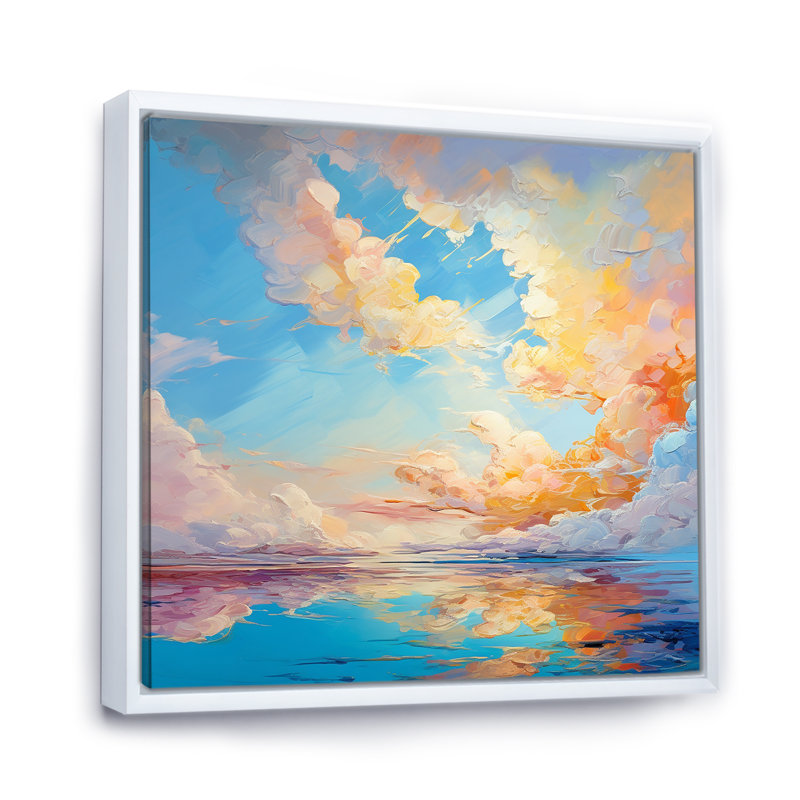 Turquoise, nuage, charme vif - imprimé, Cadre flottant blanc, H 16 po x l 16 po x P 1 po