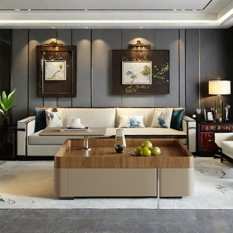 Retro-style height-adjustable square coffee table
