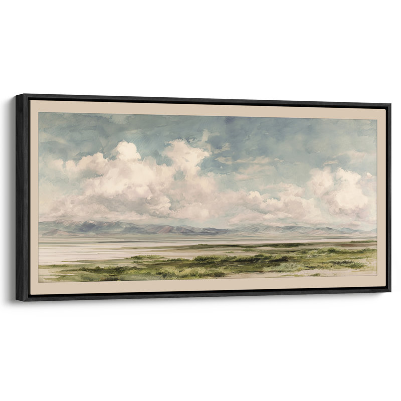 Reproduction d'art de salon nuageux dans la montagne, H 30 po x l 60 po, Noir