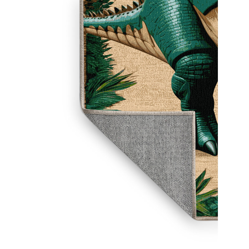 Tapis brun dinosaures lavable à la machine, Rectangle 8 pi x 10 pi