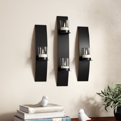 Ensemble de 3 appliques murales en fer et en verre