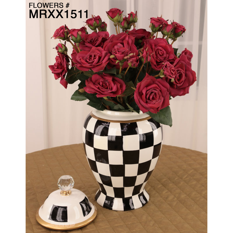 Ceramic Jar, 15" H x 8.5" W x 8.5" D, Black/White