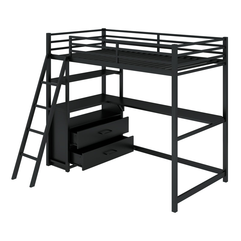 Lit mezzanine pour enfants Hidemasa, Noir, Twin
