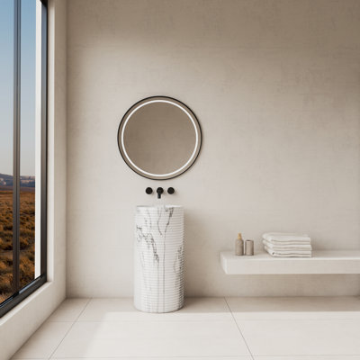 33" Tall Solid Surface Freestanding Bathroom Pedestal Sink