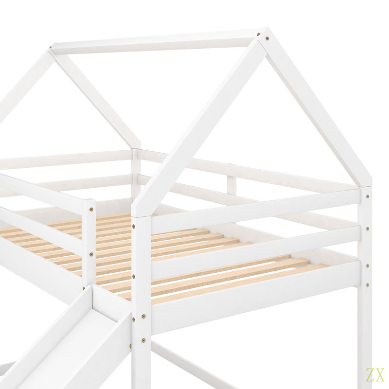 Lit simple superposé avec glissoire et échelle, Blanc