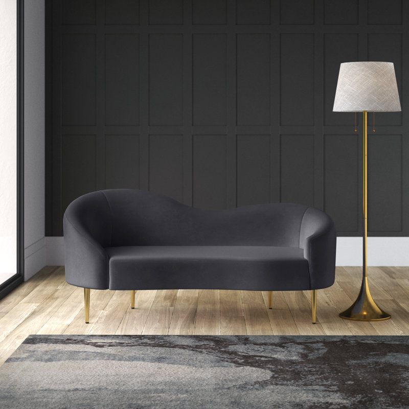 Causeuse courbée en velours 67 po Shurtz, Velours gris