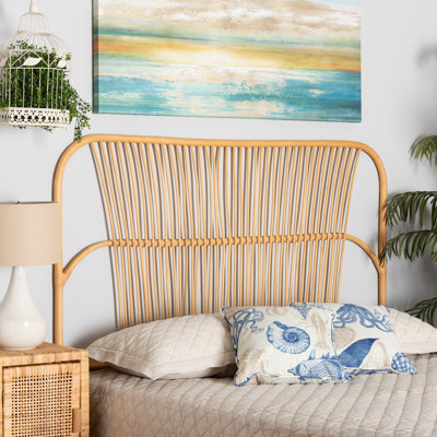 Dandra Laina Modern Bohemian Natural Brown Rattan Queen Size Wall-Mount Headboard by Bayou Breeze