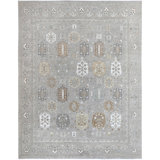 Hand Knotted Wool Area Rug in Silver