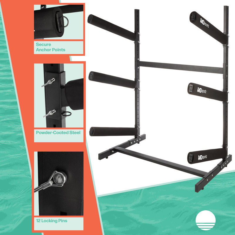 Rad Sportz Kayak Storage Rack - Freestanding Adjustable Stand with Padded Arms for Canoes, SUP, or Paddleboards