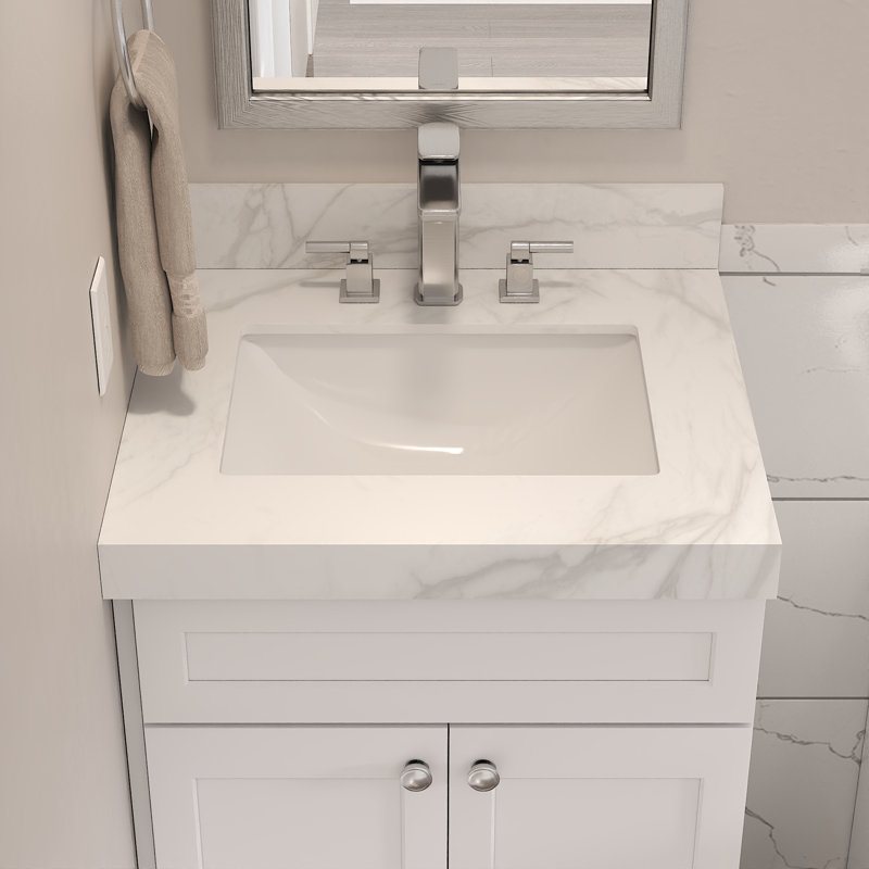 Comptoir de meuble-lavabo Furinno, Bol simple, Blanc de Carrare, Central