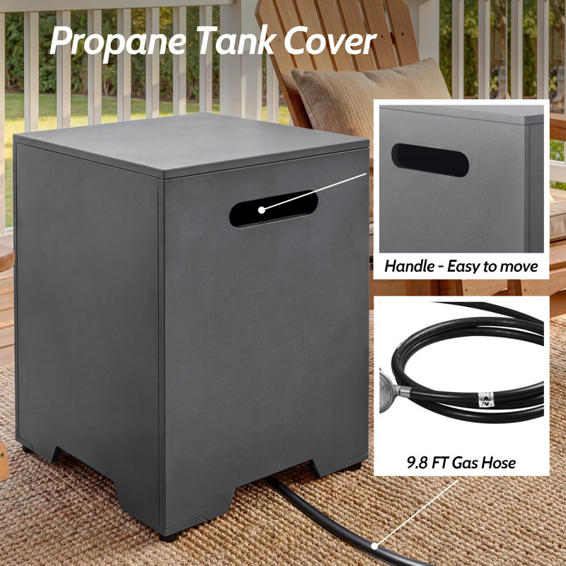 38-Inch Round Concrete Propane Fire Pit Table with Tank Cover and Wind Guard,Cedar Gray, Cedar Gray