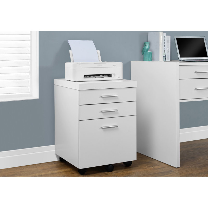 White Laminate Rolling File Cabinet, Storage Drawers For Office Work And Printer Stand Accessory Cabinet On Frame, Laminate,